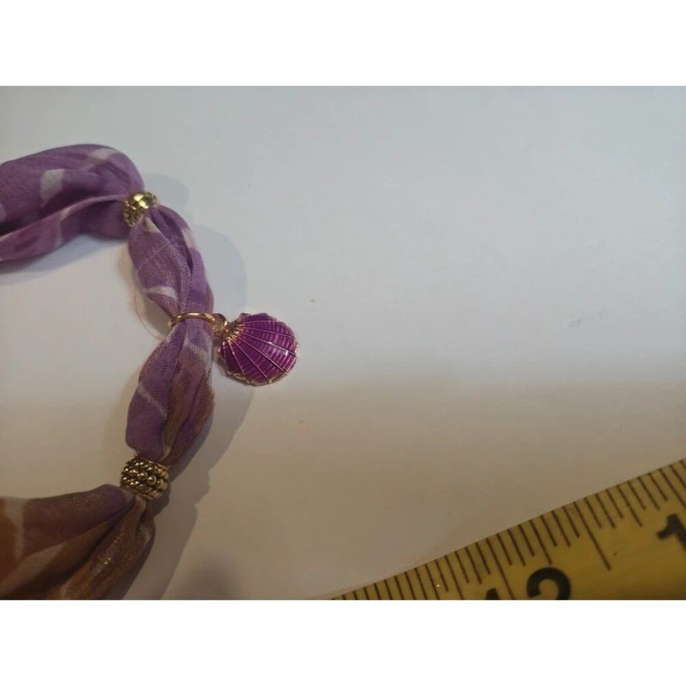 Handmade Purple Fabric Shell Choker Necklace | Small Shell Pendant
